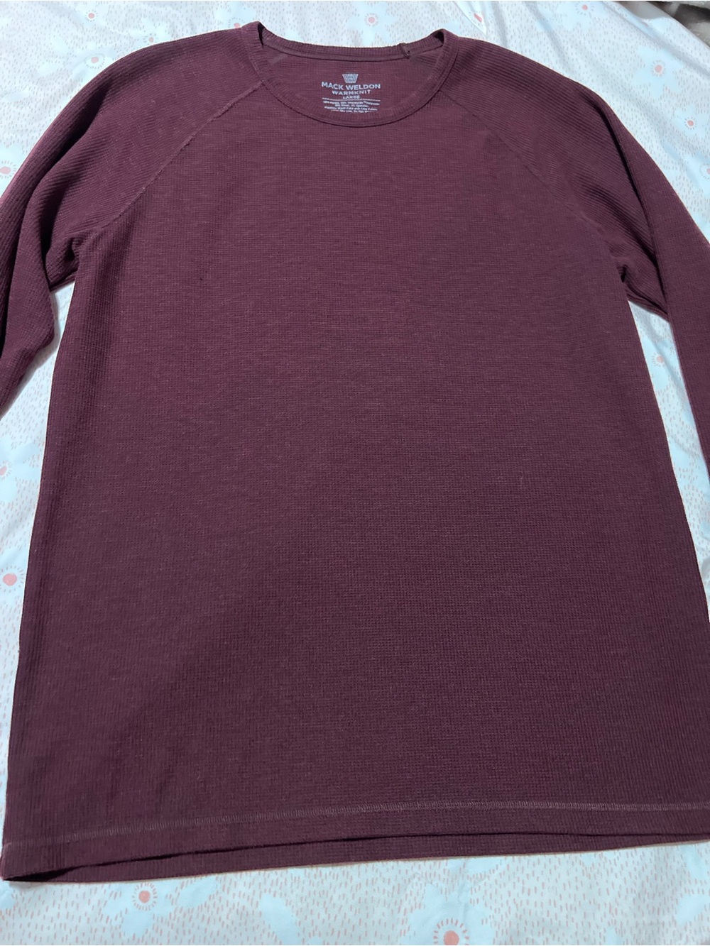Mack Weldon Warmknit Men's Crewneck Long Sleeved Shirt Knit Thermal Burgundy LG